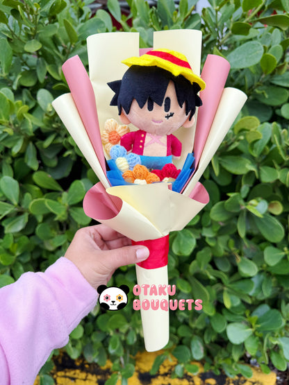 Small Rubber Pirate Anime Plushie Crochet Flower Bouquet