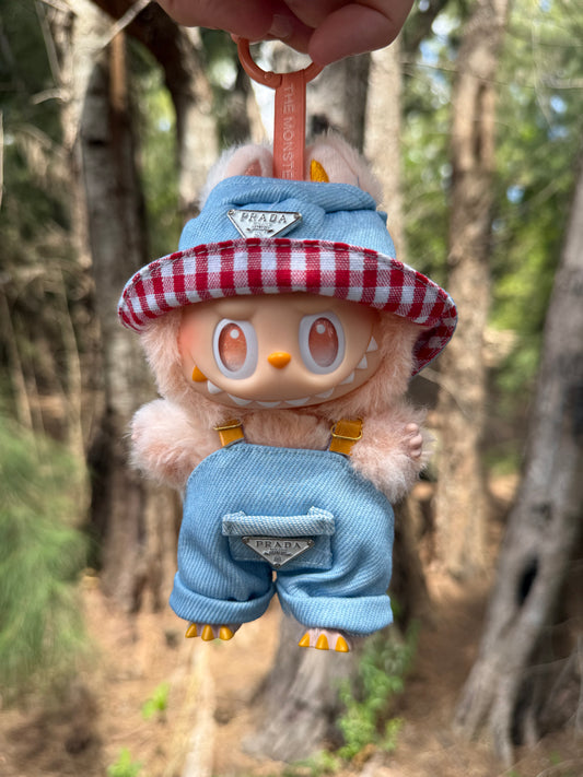 Prada Overalls and Hat Designer Fashion Kawaii Cute Doll Labubu Outfit Clothes 17cm