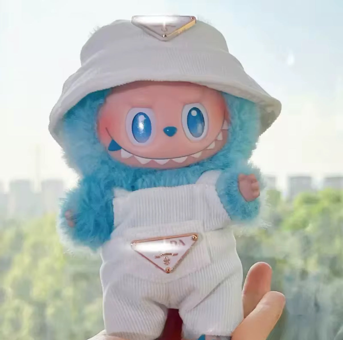 Prada Overalls and Hat Designer Fashion Kawaii Cute Doll Labubu Outfit Clothes 17cm