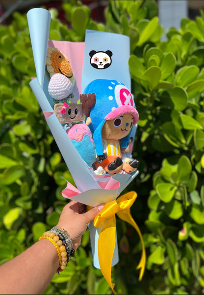 Cute Reindeer Doctor Pirate Crochet Flower Anime Plush Bouquet