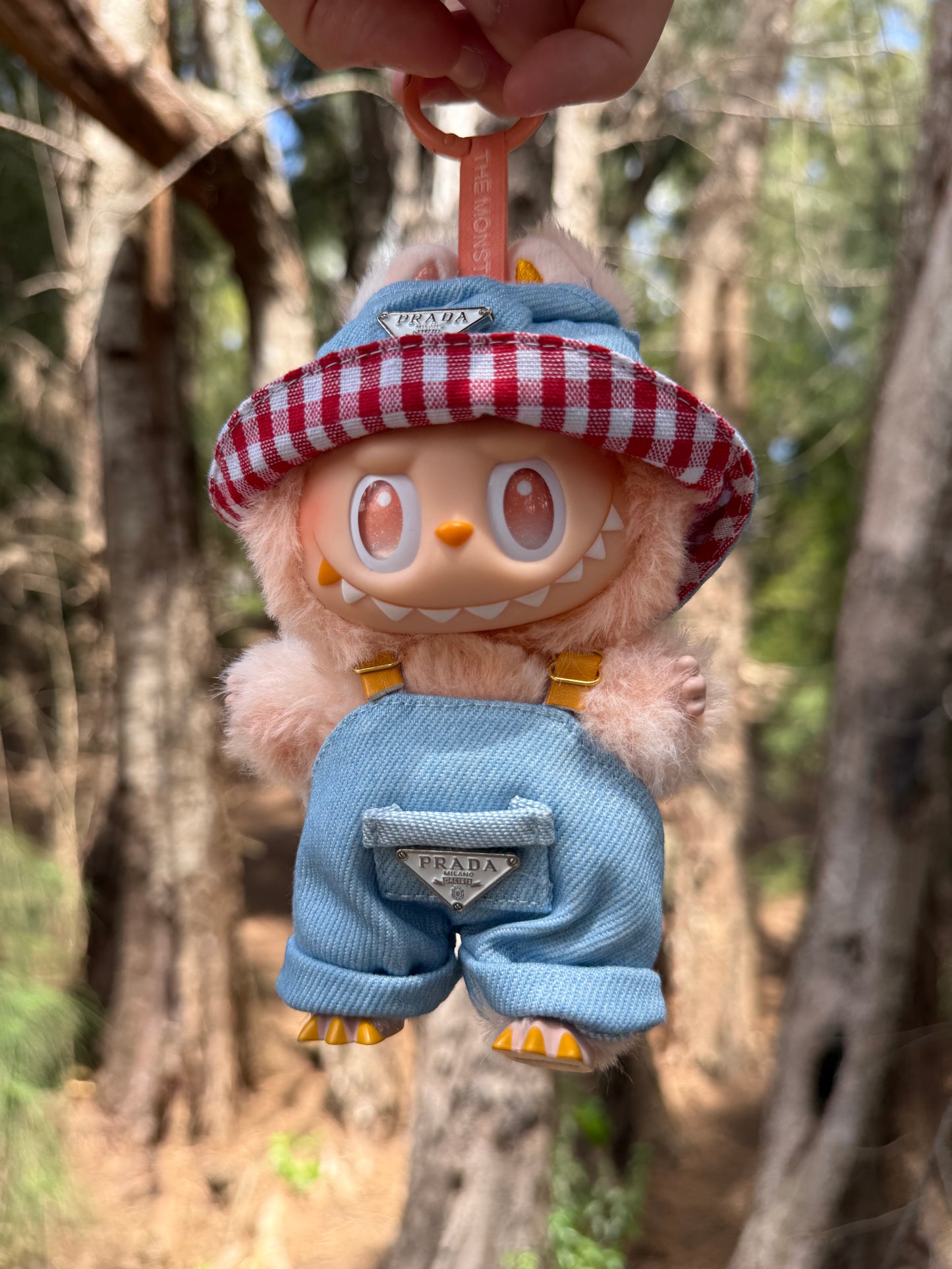 Prada Overalls and Hat Designer Fashion Kawaii Cute Doll Labubu Outfit Clothes 17cm