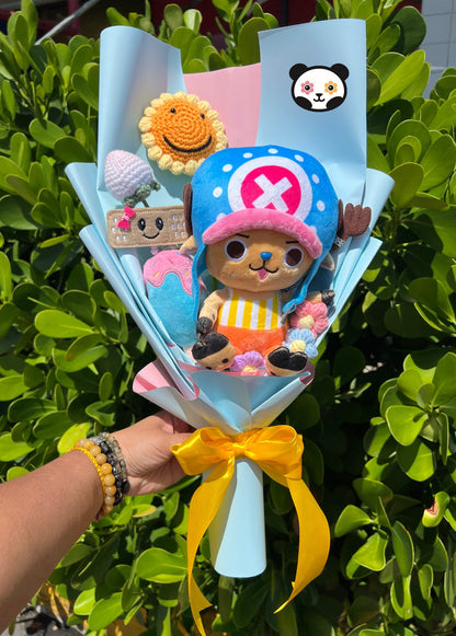 Cute Reindeer Doctor Pirate Crochet Flower Anime Plush Bouquet