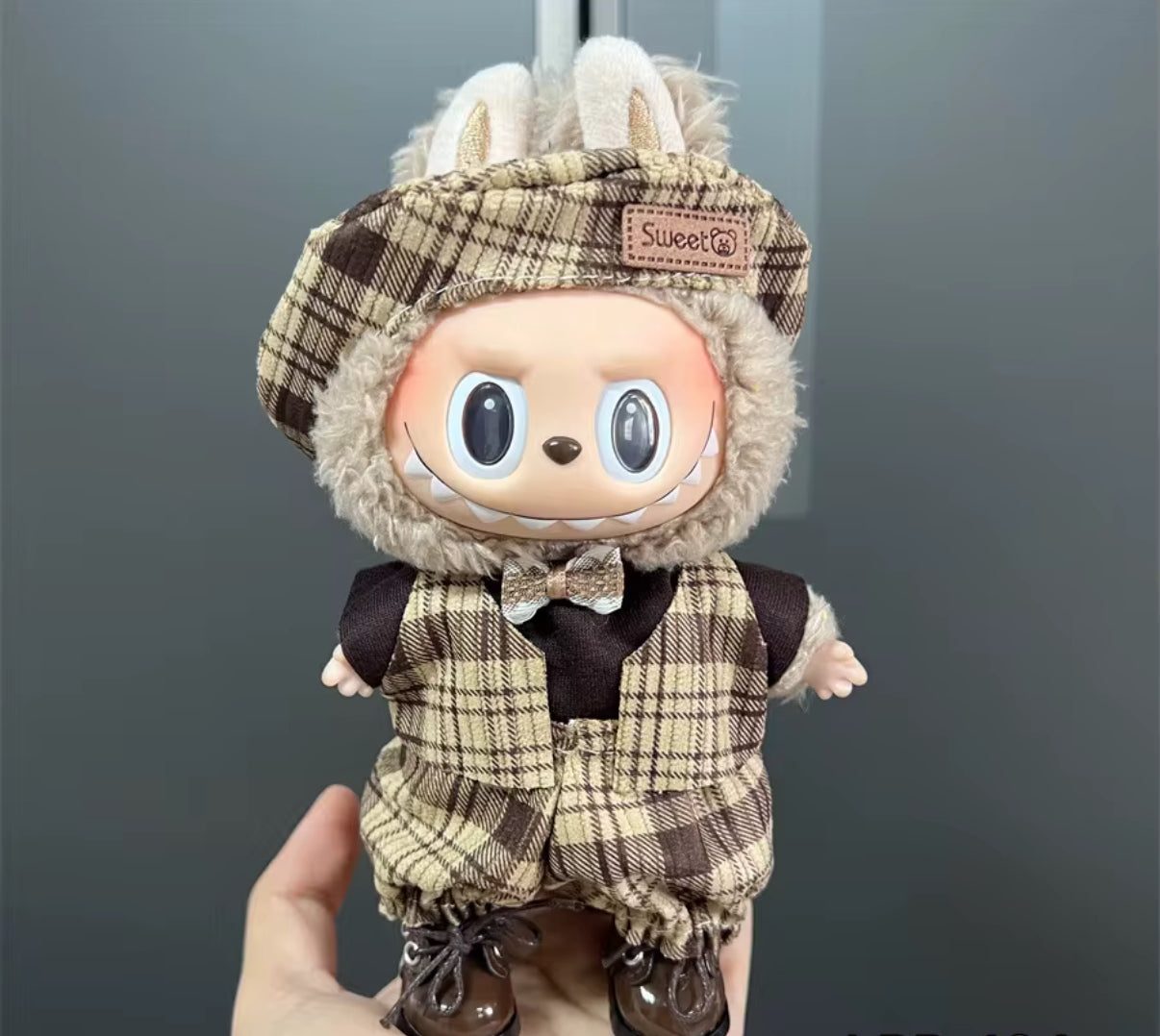 Brown Plaid Preppy Fancy Outfit Set Kawaii Cute Doll Outfit Clothes 17cm