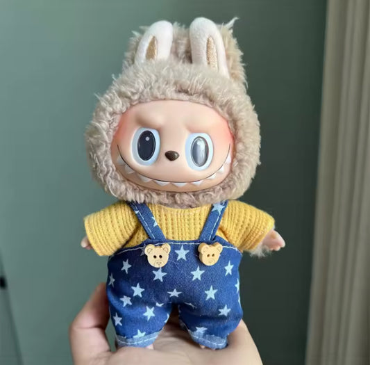 Mustard Star Jean Overalls Kawaii Cute Doll Labubu Outfit Clothes 17cm