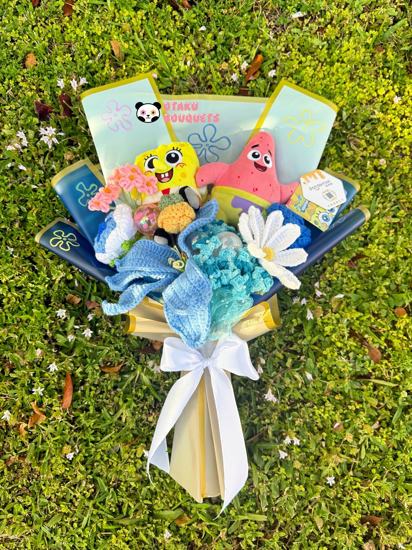 Sponge and Star Friends Plush Cartoon Crochet Flowers Bouquet