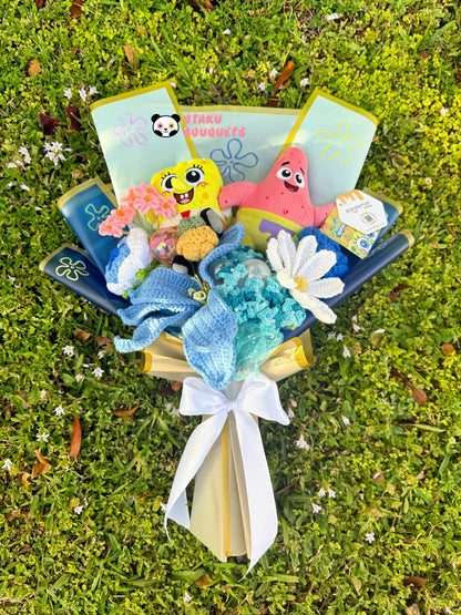 Sponge and Star Friends Plush Cartoon Crochet Flowers Bouquet