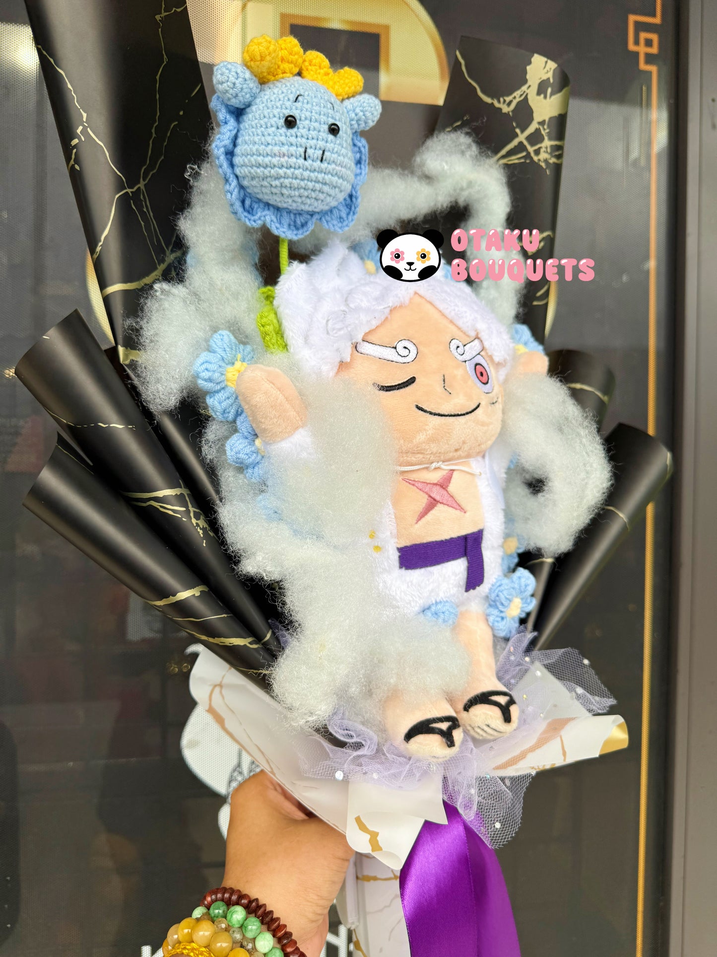 Rubber Pirate Vs Blue Dragon Light Up Anime Plushie Crochet Flower Bouquet