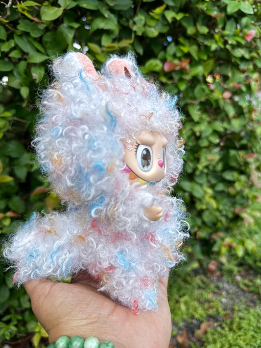 Curly Hair White Colored Dragon Custom Handmade Fluffy Labubu