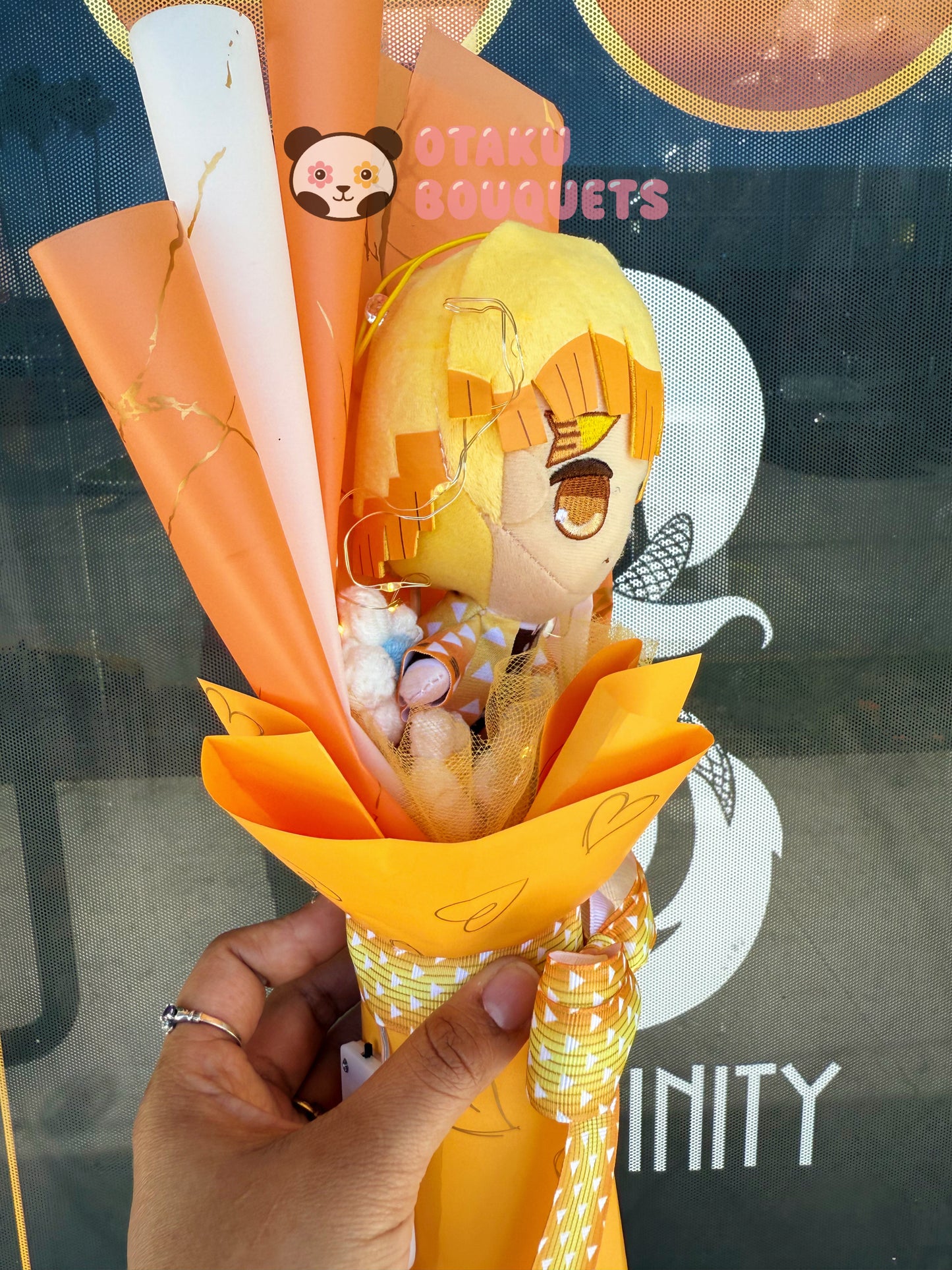 Small Electric Sleepy Demon “Hunter” Plush Anime Crochet Flowers Bouquet