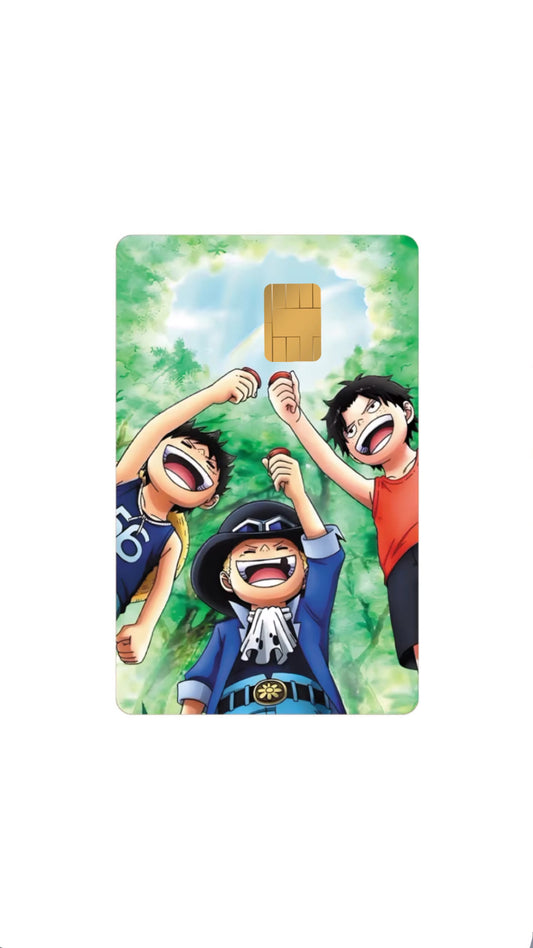Saki Brothers Monkey D. Luffy, Sabos, and Fire Fist Ace Dawn Island One Piece Credit Card Sticker