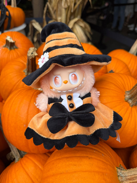 Pumpkin Witch Dress Halloween Doll Labubu Anime Costume Cosplay Clothes 17cm