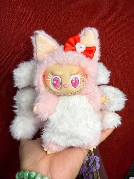 Bedazzled Pink Custom Nine-tailed Hearts Handmade Fluffy Labubu