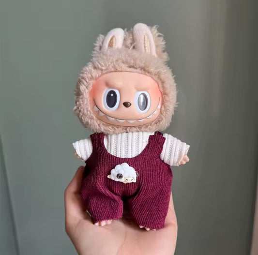 Burgundy Sheep Overalls Kawaii Cute Doll Labubu Outfit Clothes 17cm