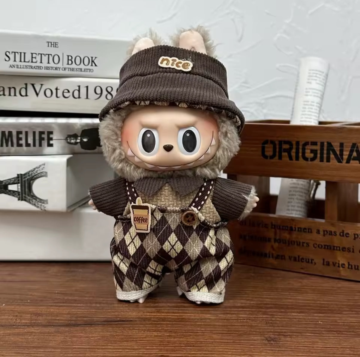 Brown Overalls Kawaii Cute Doll Outfit Clothes 17cm