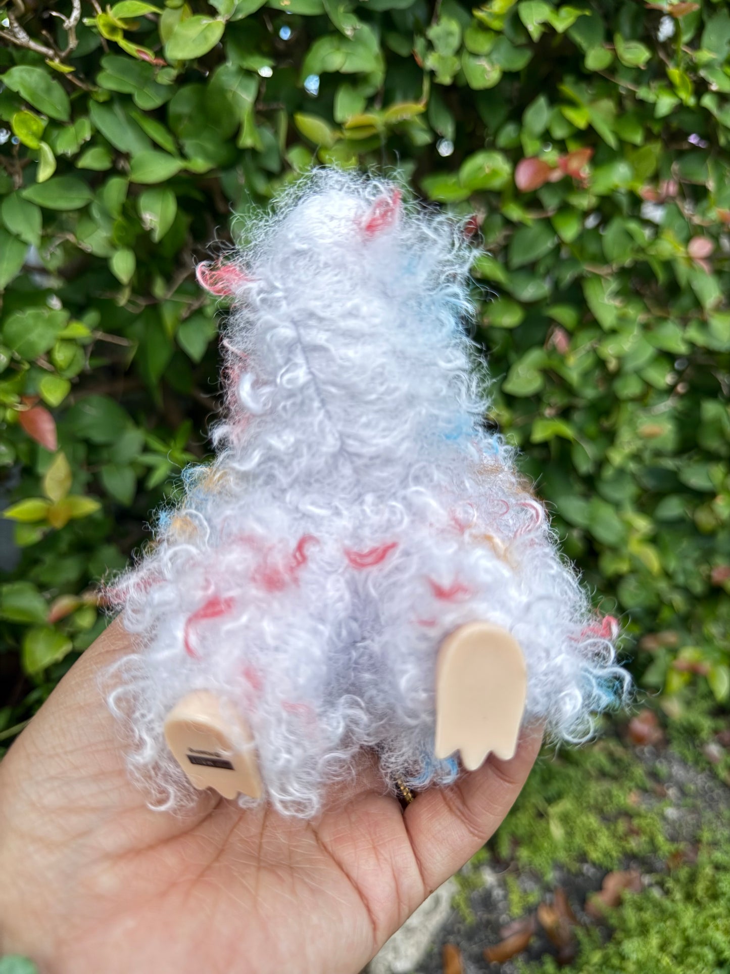 Curly Hair White Colored Dragon Custom Handmade Fluffy Labubu