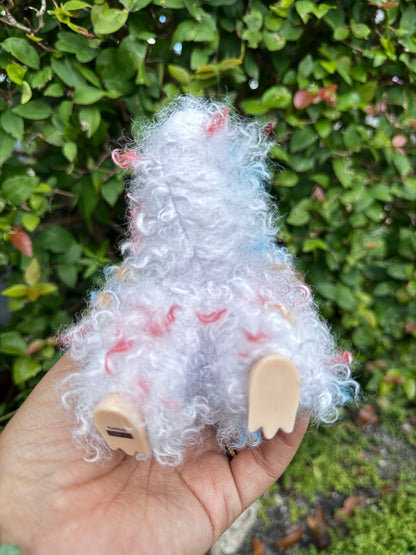 Curly Hair White Colored Dragon Custom Handmade Fluffy Labubu
