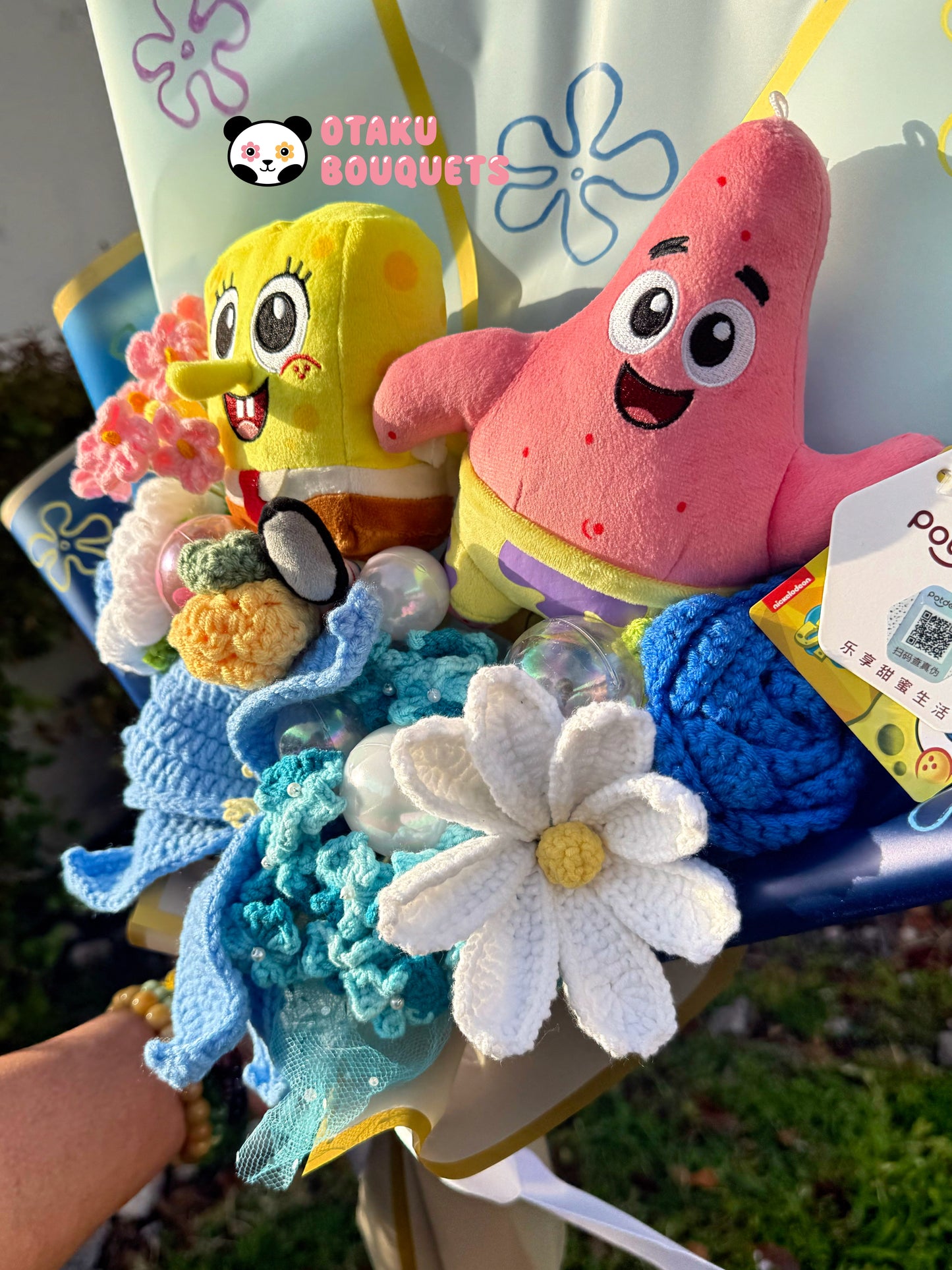 Sponge and Star Friends Plush Cartoon Crochet Flowers Bouquet