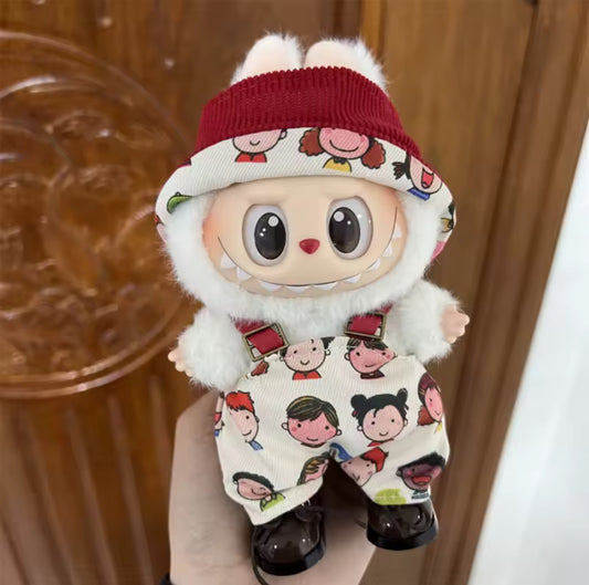 Red Face Overalls Kawaii Cute Doll Labubu Outfit Clothes 17cm
