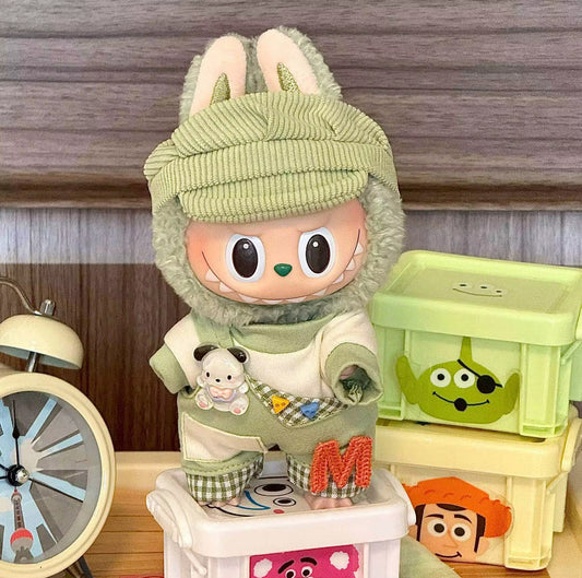 Pochaco Sanrio Green Overalls Set Kawaii Cute Doll Labubu Outfit Clothes 17cm