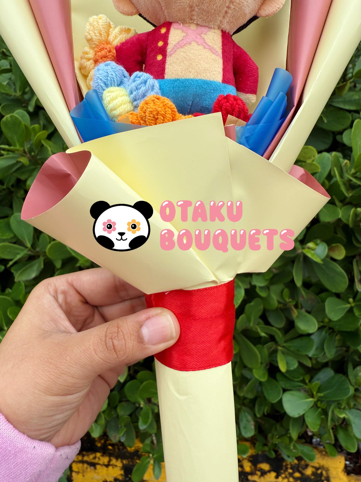Small Rubber Pirate Anime Plushie Crochet Flower Bouquet