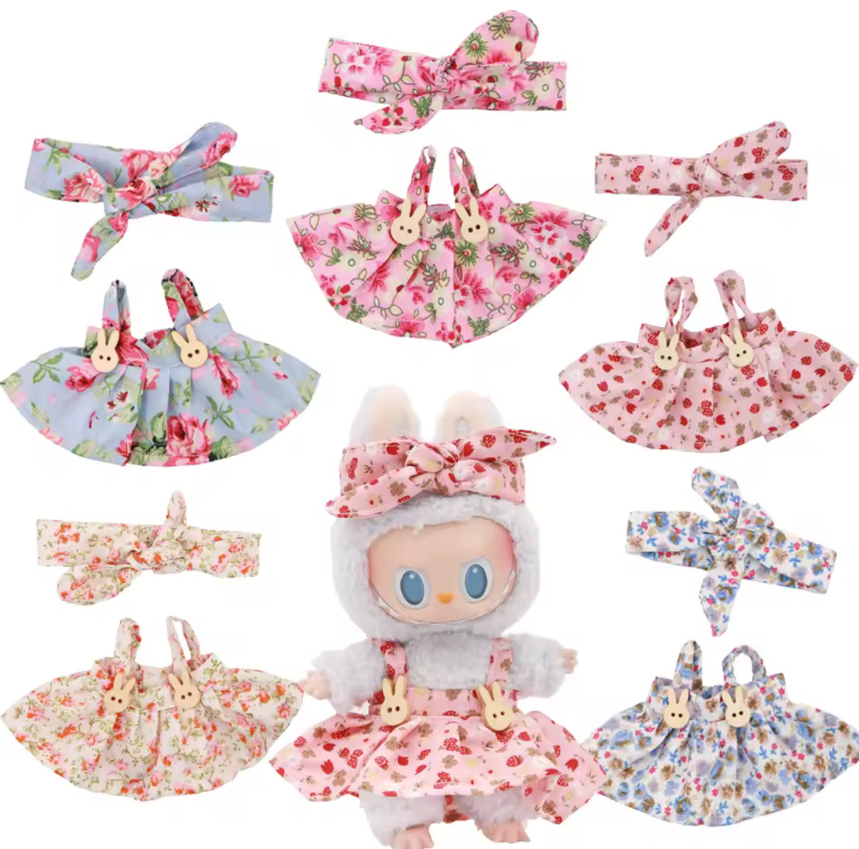 Cute Flower Bunny Sundress Dress Kawaii Cute Doll Labubu Outfit Clothes 17cm