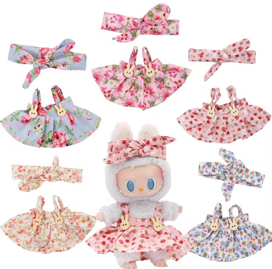 Cute Flower Bunny Sundress Dress Kawaii Cute Doll Labubu Outfit Clothes 17cm