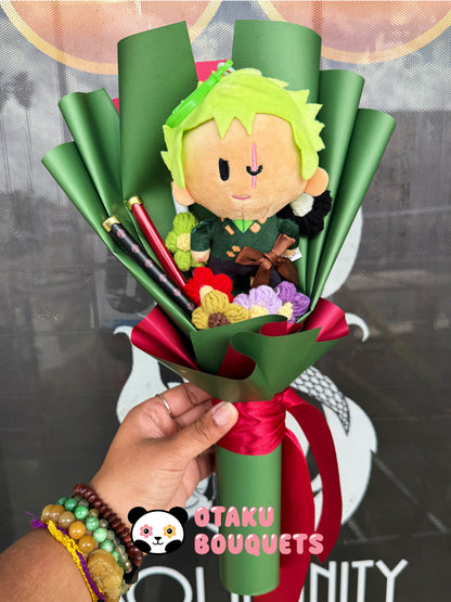 Small Swordsman Moss Pirate Crochet Flower Anime Plush Bouquet