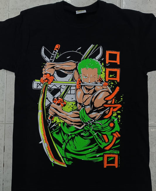 Zoro Roronoa Three Sword Style One Piece Anime Black Light T-Shirt