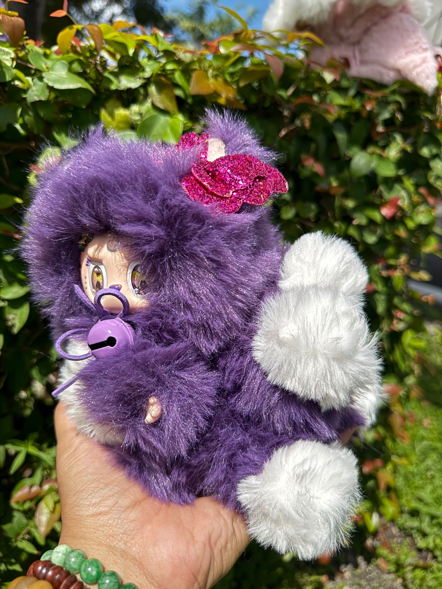 Crecent Moon Bedazzled Purple Custom Nine-tailed Handmade Fluffy Labubu