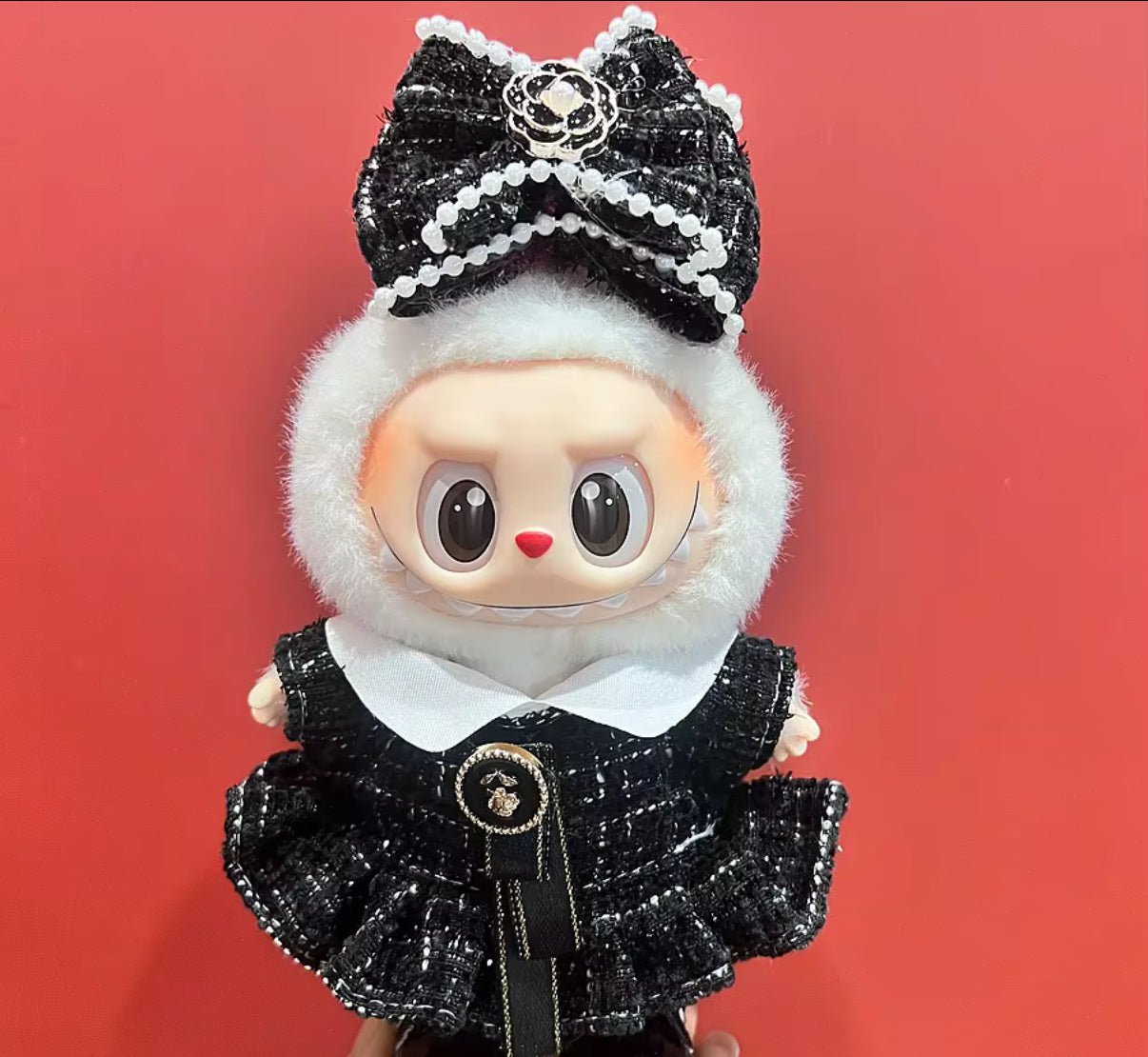 Plaid High Class Black and White Card Dress Fancy Fashion Designer Kawaii Cute Doll Labubu Outfit Clothes 17cm