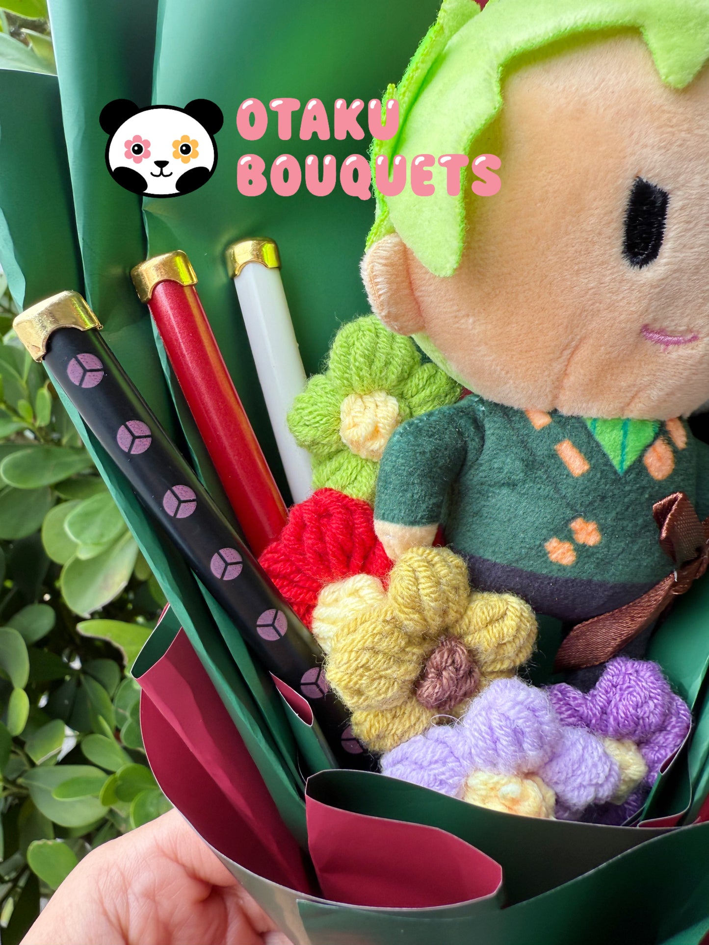 Small Swordsman Moss Pirate Crochet Flower Anime Plush Bouquet
