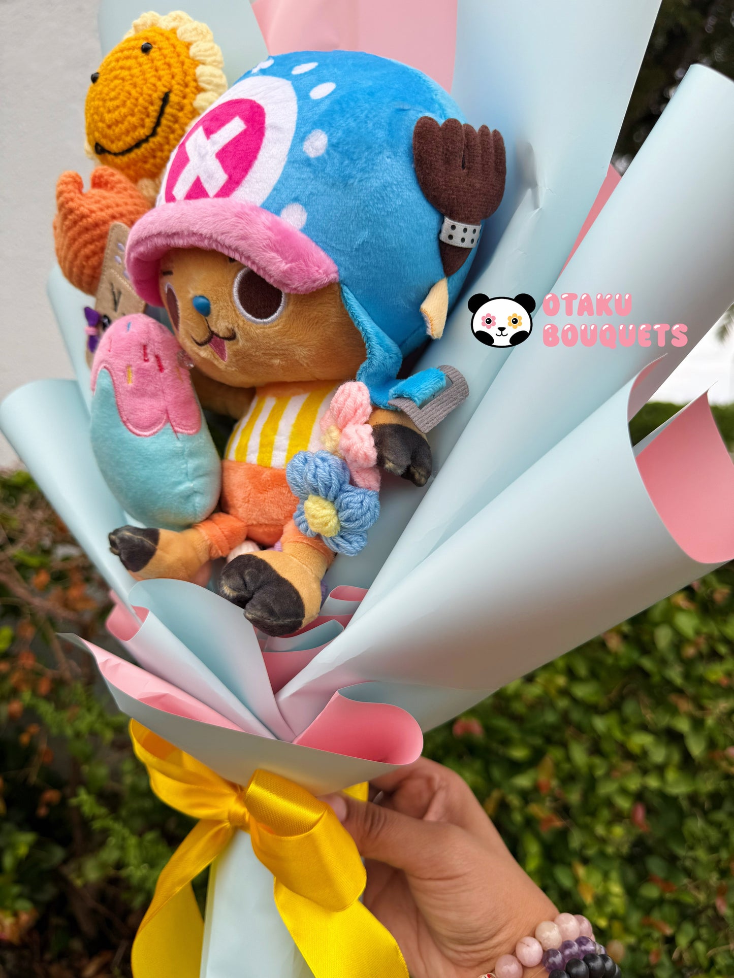 Cute Reindeer Doctor Pirate Crochet Flower Anime Plush Bouquet