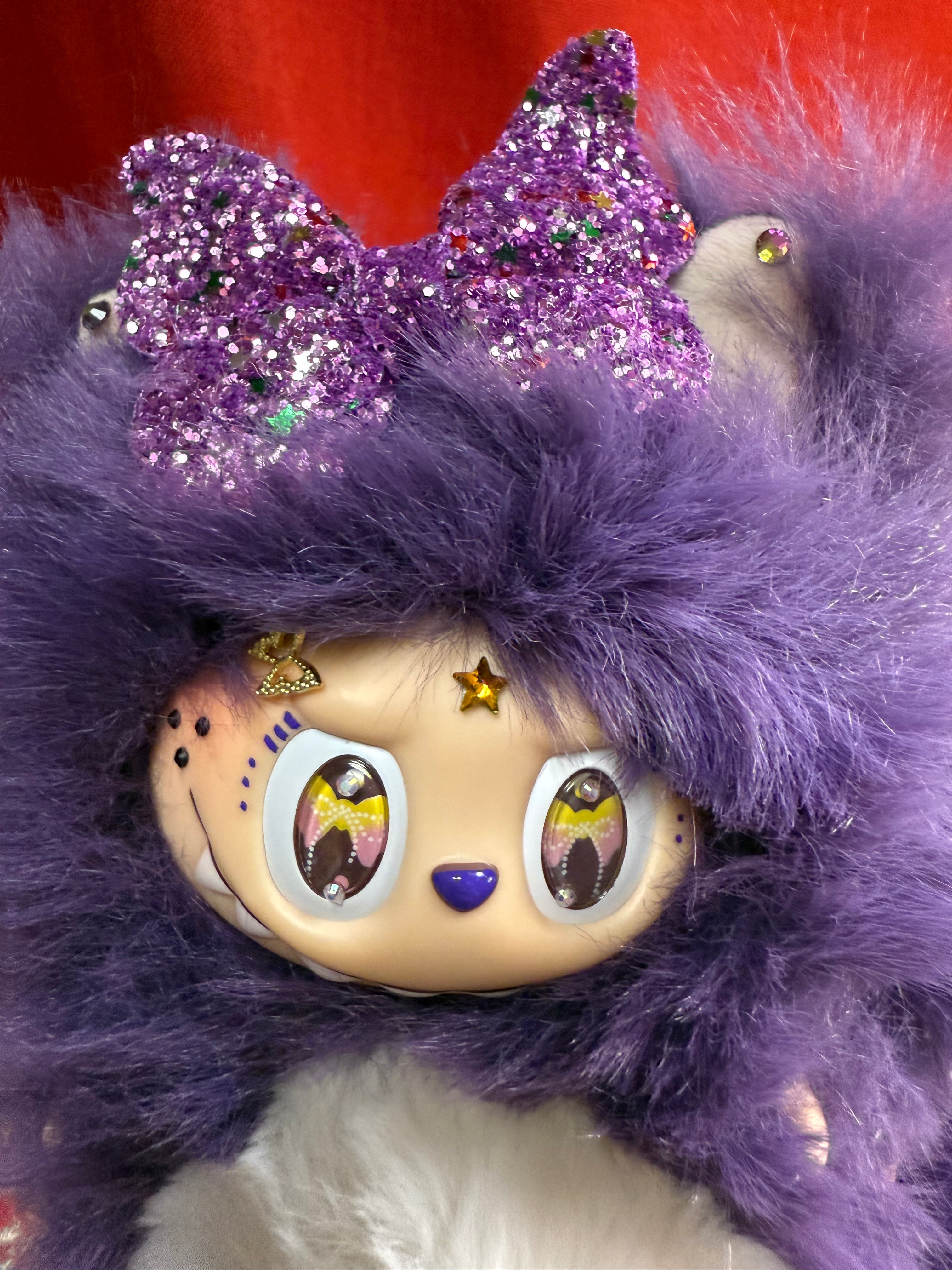 Star Bedazzled Purple Custom Nine-tailed Handmade Fluffy Labubu