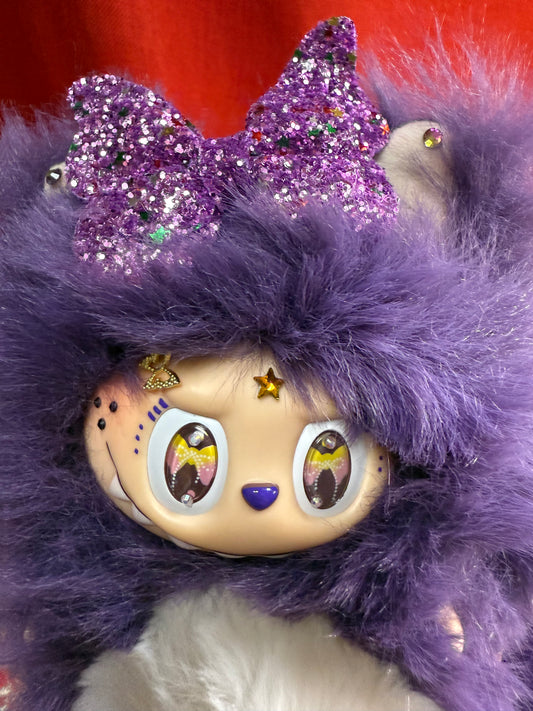 Star Bedazzled Purple Custom Nine-tailed Handmade Fluffy Labubu