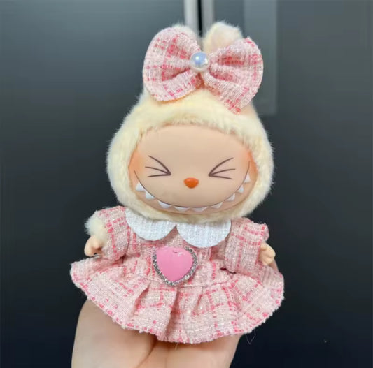 Miu Miu Pink Dress Fancy Fashion Designer Kawaii Cute Doll Labubu Outfit Clothes 17cm