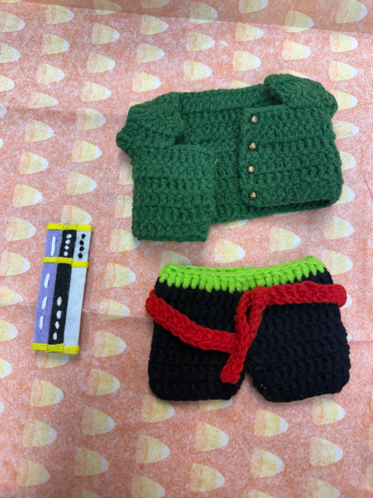 Swordsman Moss Pirate Style Crochet Pirate Straw Doll Labubu Anime Costume Cosplay Clothes 17cm