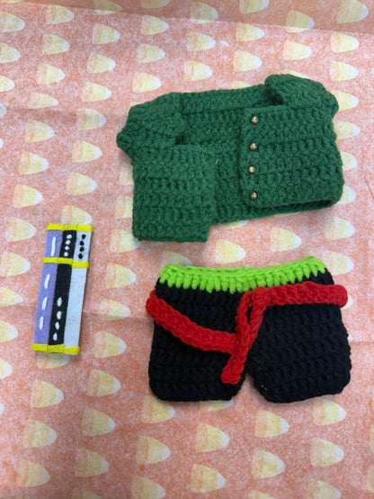 Swordsman Moss Pirate Style Crochet Pirate Straw Doll Labubu Anime Costume Cosplay Clothes 17cm