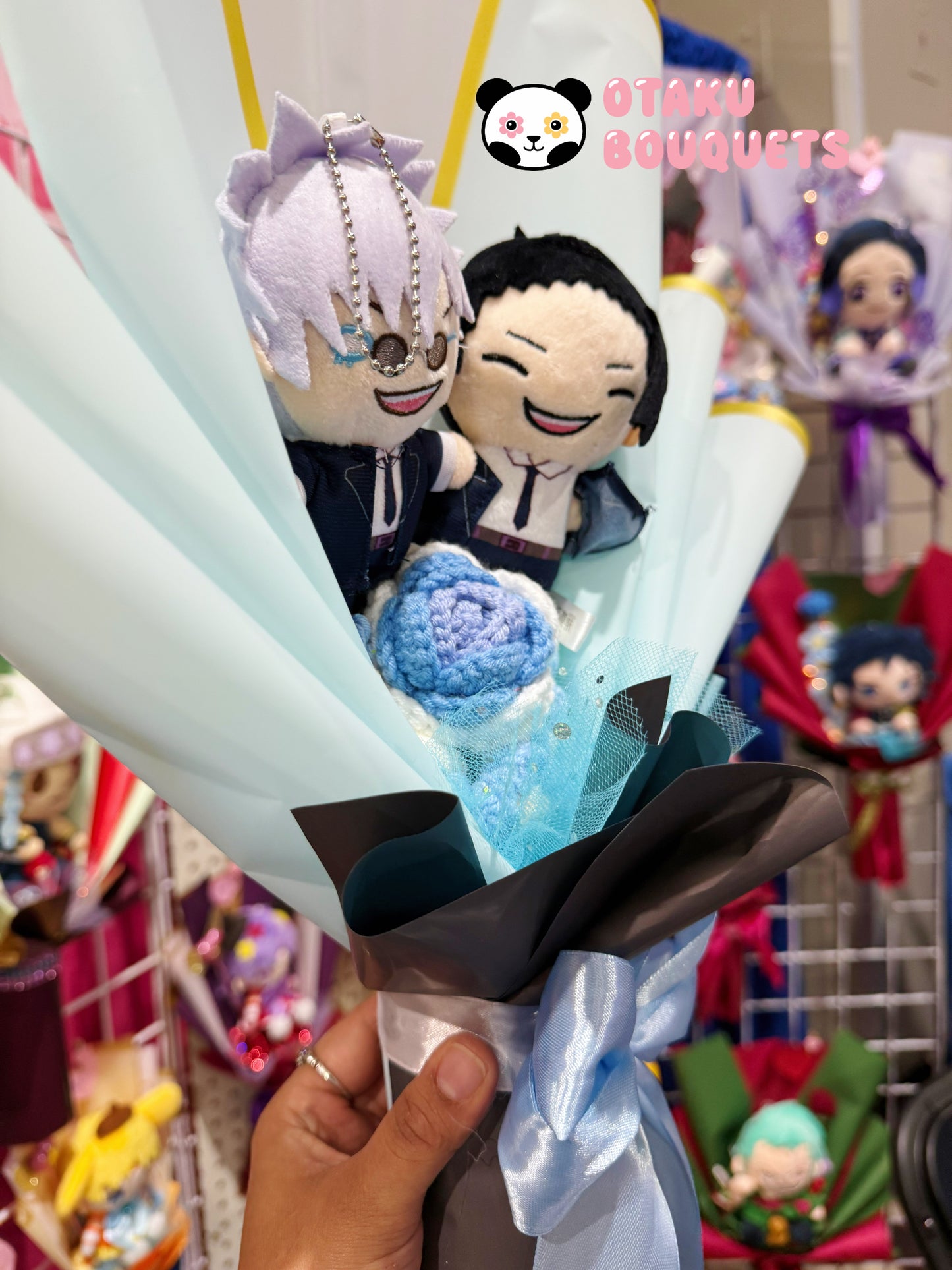 White Haired Daddy and Racist Bestie Anime Plushie Crochet Flower Bouquet