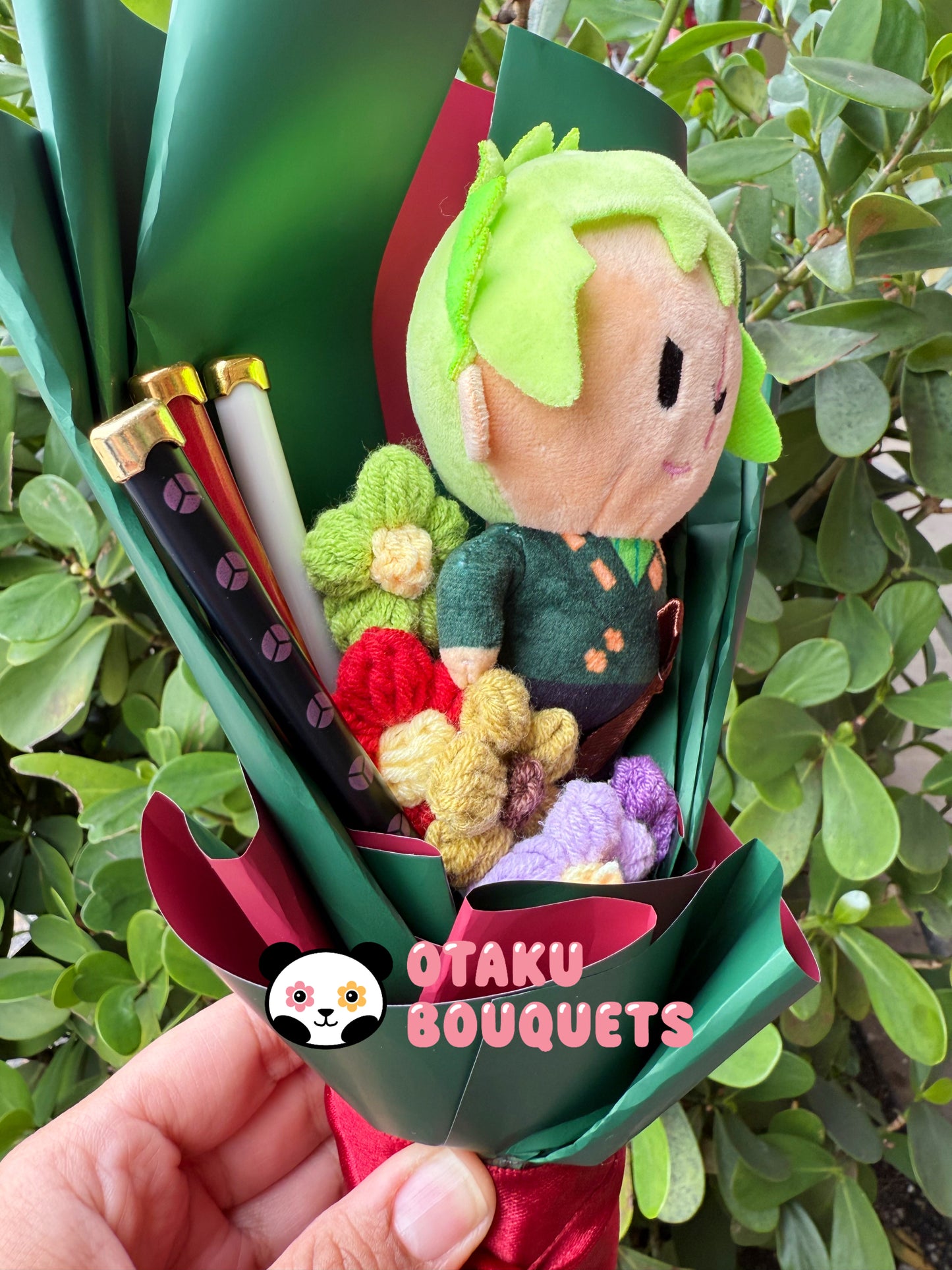 Small Swordsman Moss Pirate Crochet Flower Anime Plush Bouquet