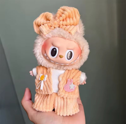 Orange 70’s Disco Bell Bottoms Kawaii Cute Doll Labubu Outfit Clothes 17cm