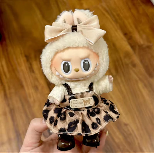 Cheetah Girl Dress Kawaii Cute Doll Labubu Outfit Clothes 17cm