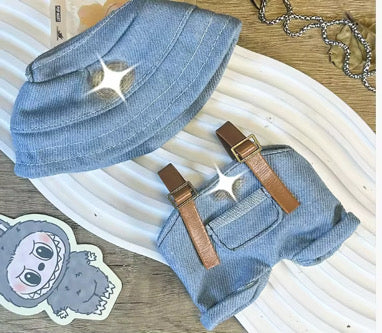 Gucci Jean Overalls Hat Designer Fashion Kawaii Cute Doll Labubu Outfit Clothes 17cm