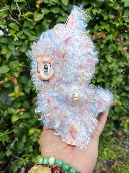 Curly Hair White Colored Dragon Custom Handmade Fluffy Labubu