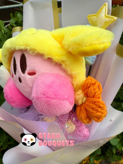 Yellow Dog X Pink Kirbie Plushie Crochet Flower Bouquet