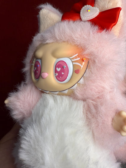 Bedazzled Pink Custom Nine-tailed Hearts Handmade Fluffy Labubu