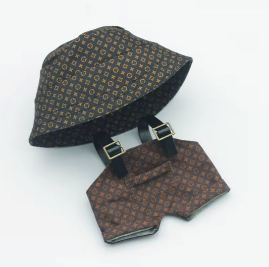 Brown Louis Vuitton Overalls Hat Designer Fashion Kawaii Cute Doll Labubu Outfit Clothes 17cm