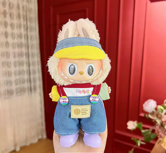Colorful Jean Overalls Outfit Set Kawaii Cute Doll Labubu Outfit Clothes 17cm