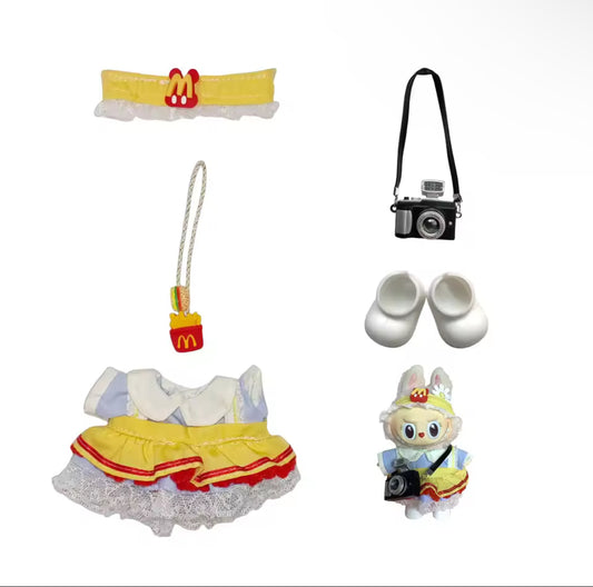 McDonald’s Dress Worker Kawaii Cute Doll Labubu Outfit Clothes 17cm