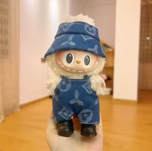 Louis Vuitton Jean Overalls Hat Kawaii Cute Doll Labubu Outfit Clothes 17cm
