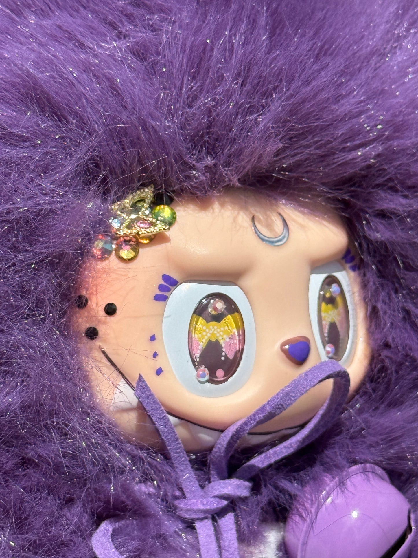 Crecent Moon Bedazzled Purple Custom Nine-tailed Handmade Fluffy Labubu
